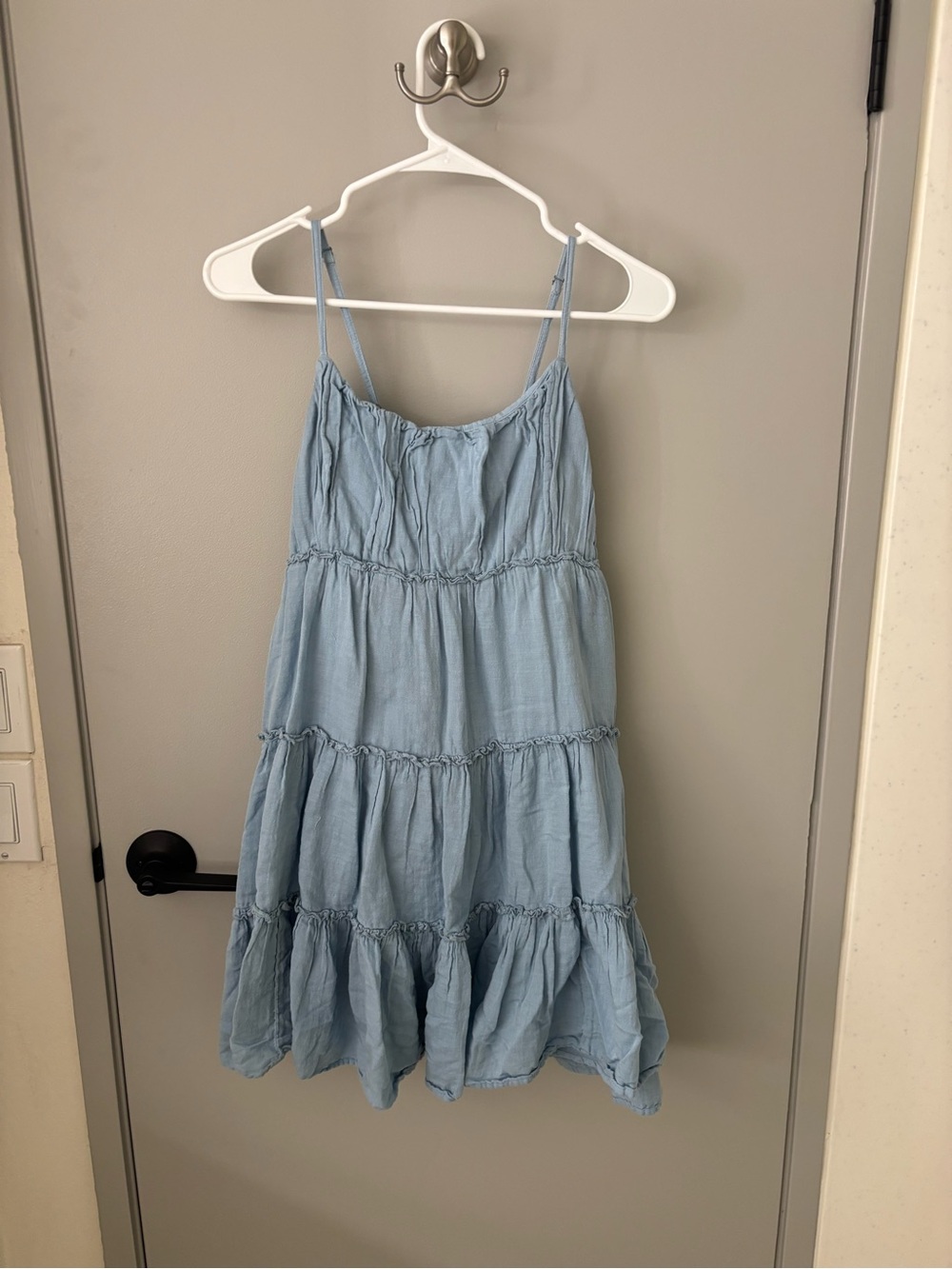 Lucky Brand Light Blue Tiered Spaghetti-Strap Dress
